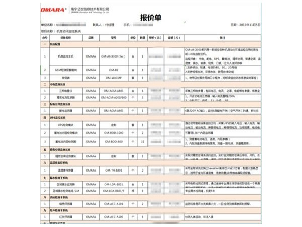 標準的機房動環(huán)監(jiān)控系統(tǒng)報價清單配置表